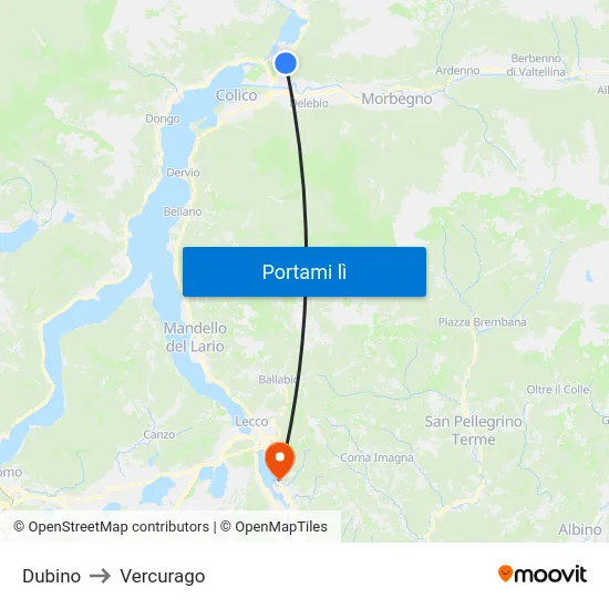 Dubino to Vercurago map