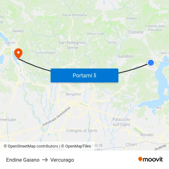 Endine Gaiano to Vercurago map