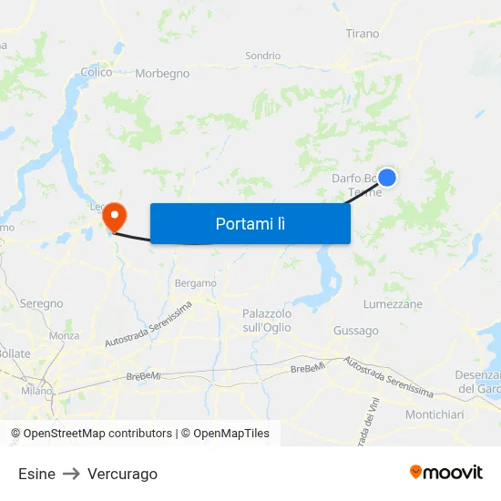Esine to Vercurago map