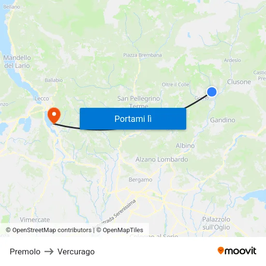 Premolo to Vercurago map