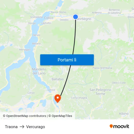 Traona to Vercurago map