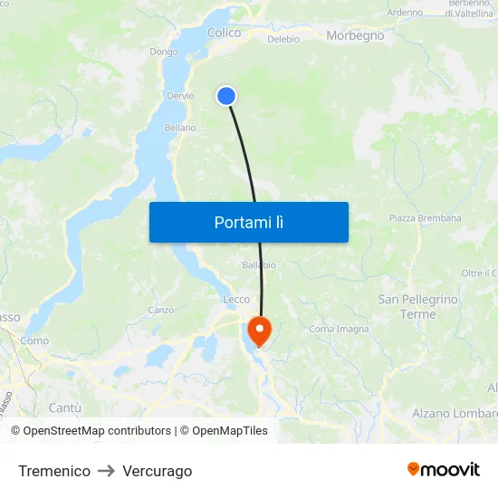 Tremenico to Vercurago map