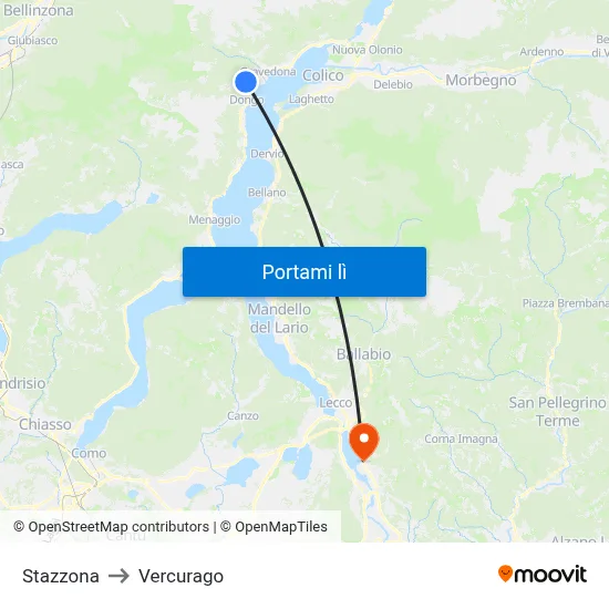 Stazzona to Vercurago map