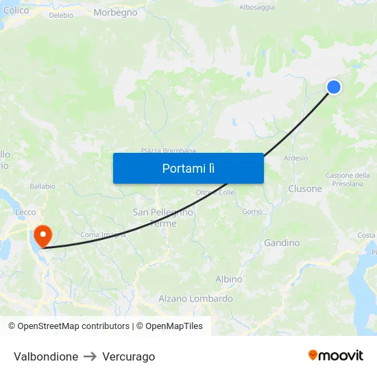 Valbondione to Vercurago map