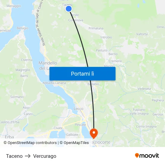 Taceno to Vercurago map