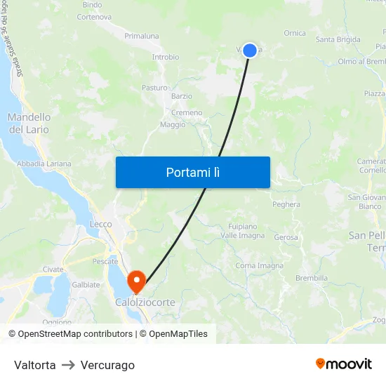 Valtorta to Vercurago map