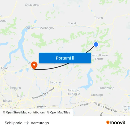 Schilpario to Vercurago map