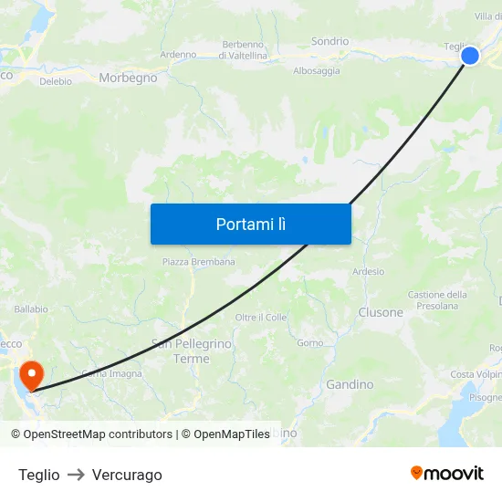 Teglio to Vercurago map