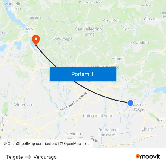 Telgate to Vercurago map