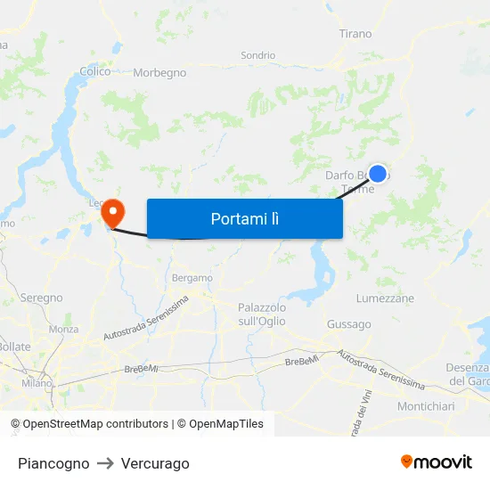 Piancogno to Vercurago map