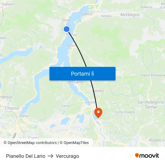 Pianello Del Lario to Vercurago map