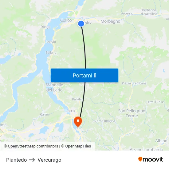 Piantedo to Vercurago map