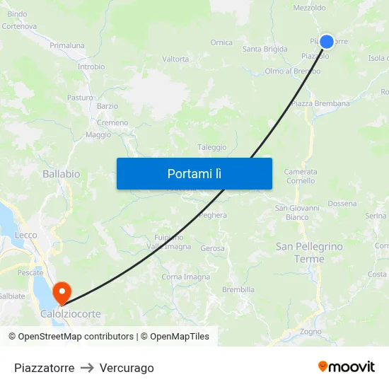 Piazzatorre to Vercurago map