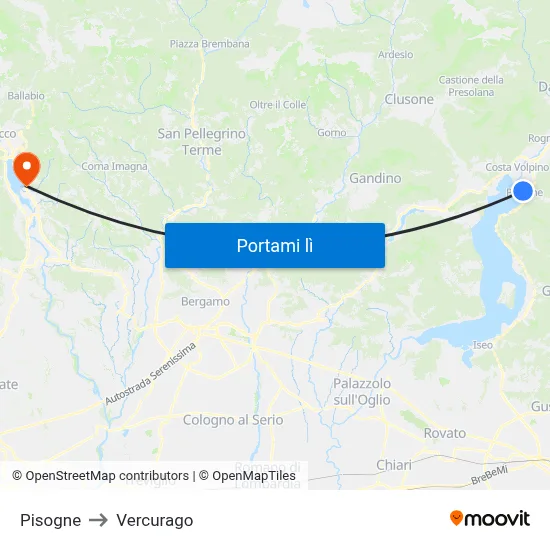 Pisogne to Vercurago map