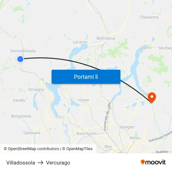 Villadossola to Vercurago map