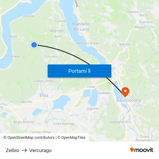Zelbio to Vercurago map
