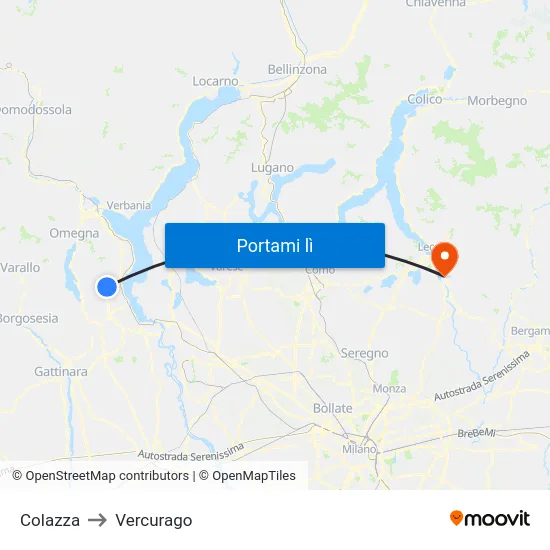 Colazza to Vercurago map