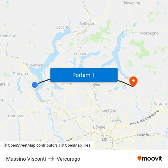 Massino Visconti to Vercurago map