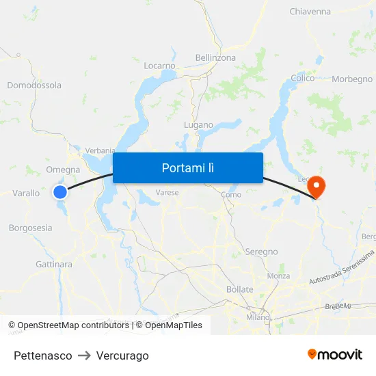 Pettenasco to Vercurago map
