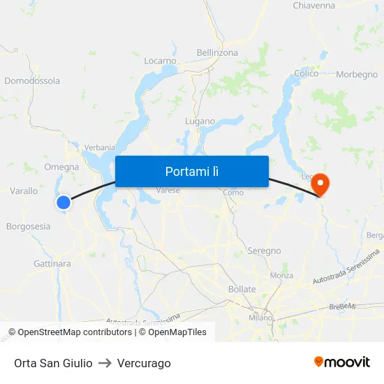Orta San Giulio to Vercurago map