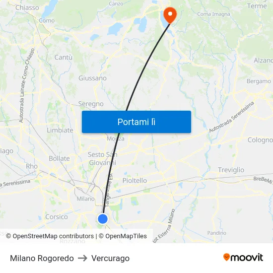 Milano Rogoredo to Vercurago map