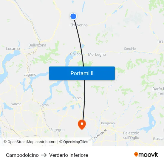 Campodolcino to Verderio Inferiore map