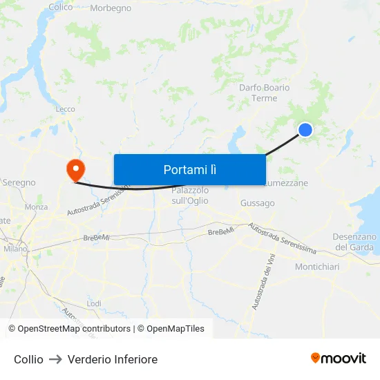 Collio to Verderio Inferiore map