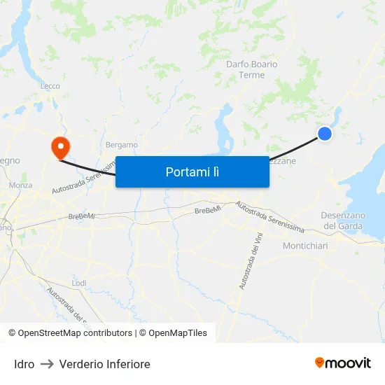 Idro to Verderio Inferiore map