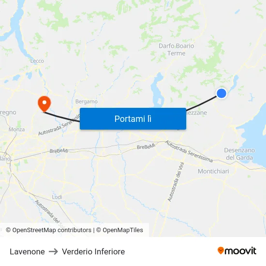 Lavenone to Verderio Inferiore map