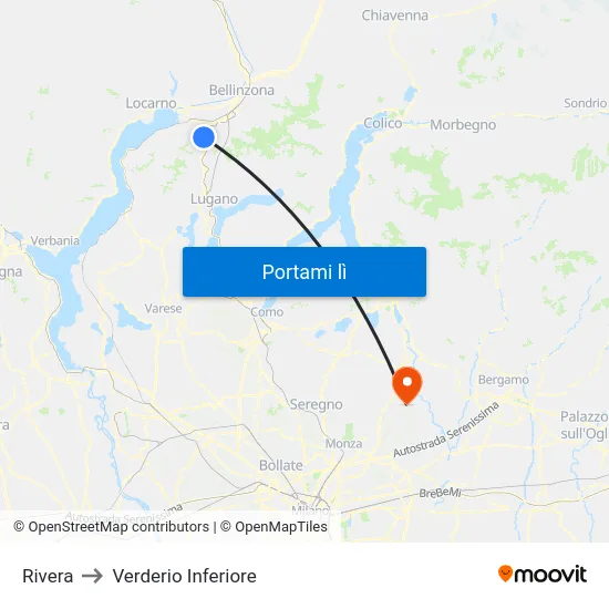 Rivera to Verderio Inferiore map