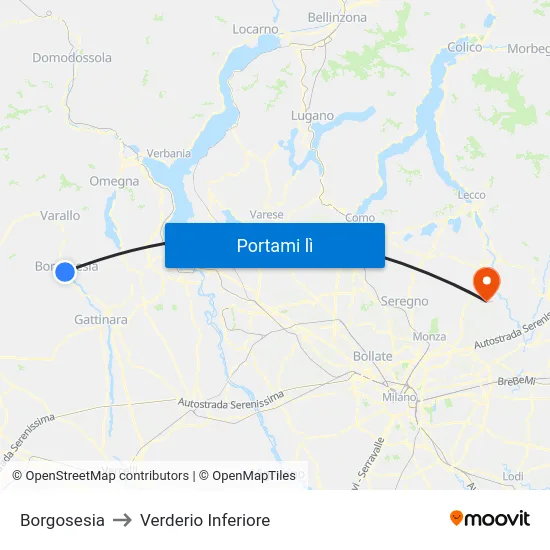 Borgosesia to Verderio Inferiore map