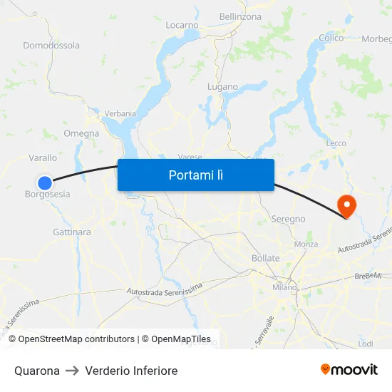 Quarona to Verderio Inferiore map
