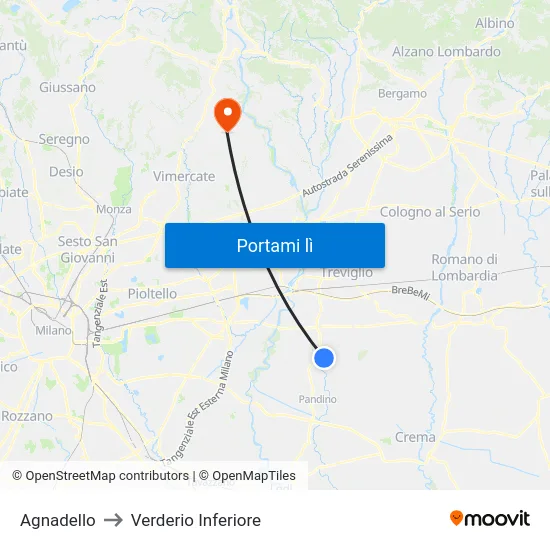 Agnadello to Verderio Inferiore map
