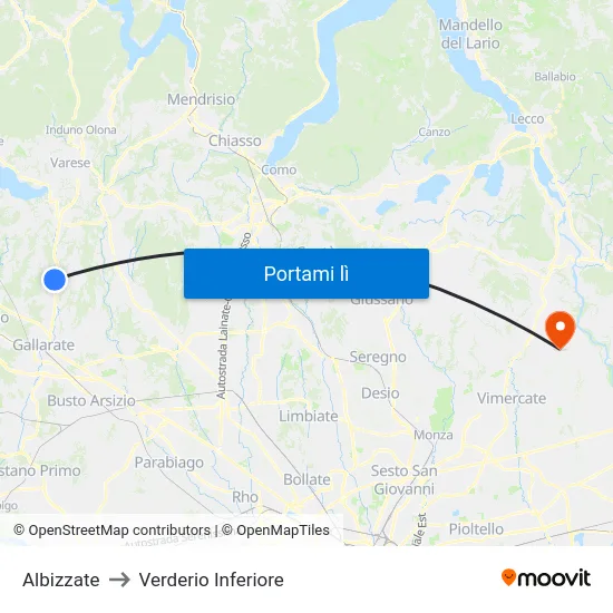 Albizzate to Verderio Inferiore map
