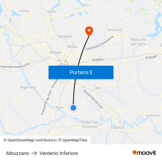 Albuzzano to Verderio Inferiore map