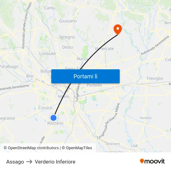 Assago to Verderio Inferiore map