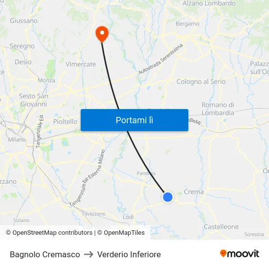Bagnolo Cremasco to Verderio Inferiore map