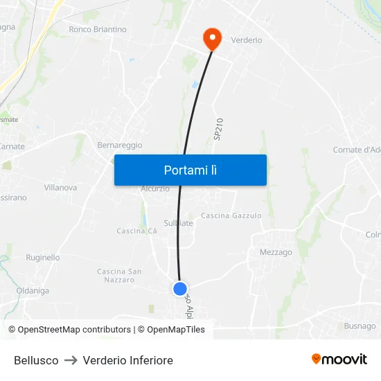 Bellusco to Verderio Inferiore map