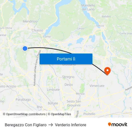 Beregazzo Con Figliaro to Verderio Inferiore map