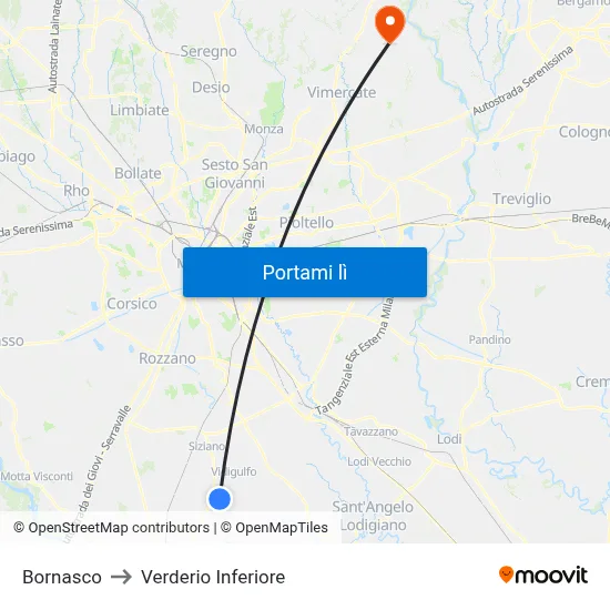 Bornasco to Verderio Inferiore map