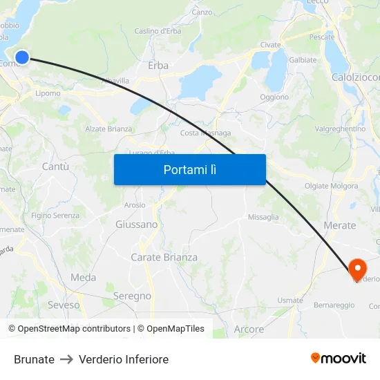 Brunate to Verderio Inferiore map