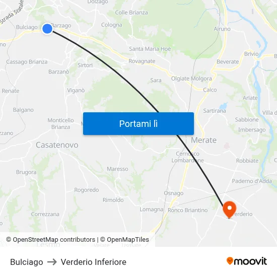 Bulciago to Verderio Inferiore map