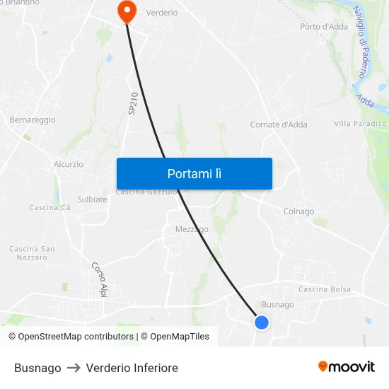Busnago to Verderio Inferiore map