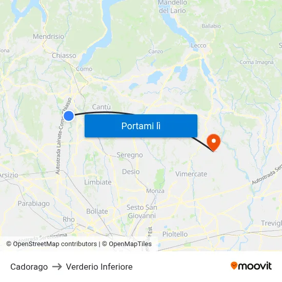 Cadorago to Verderio Inferiore map