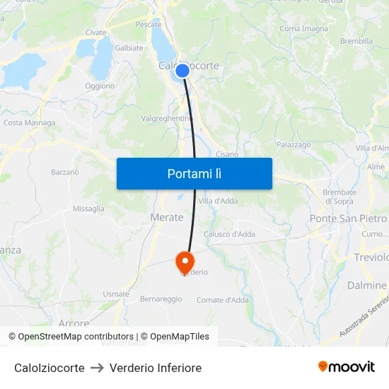 Calolziocorte to Verderio Inferiore map
