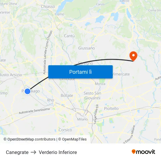 Canegrate to Verderio Inferiore map
