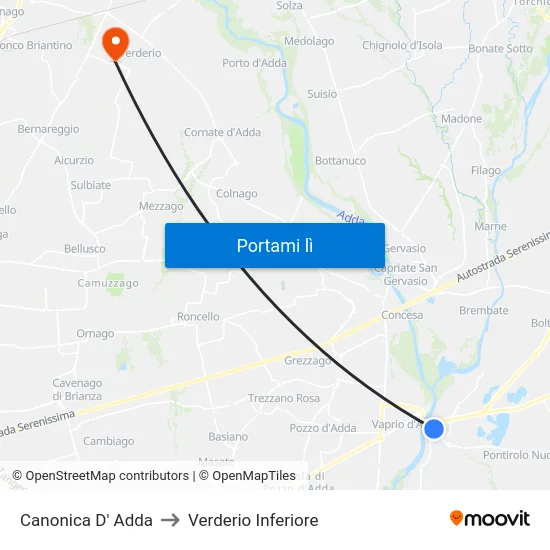 Canonica D' Adda to Verderio Inferiore map