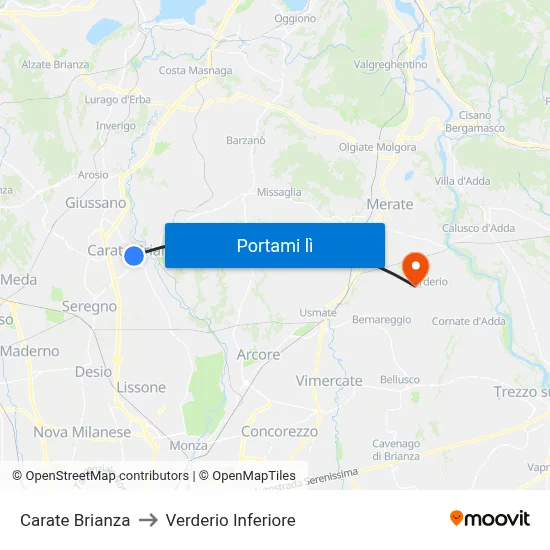 Carate Brianza to Verderio Inferiore map