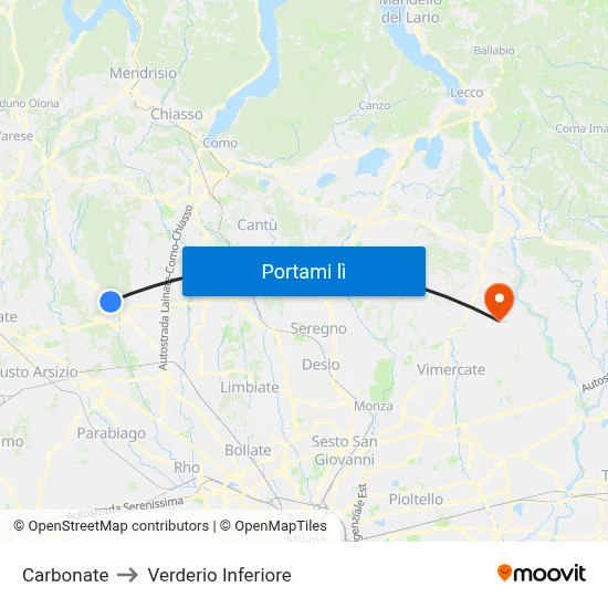 Carbonate to Verderio Inferiore map