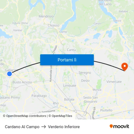 Cardano Al Campo to Verderio Inferiore map